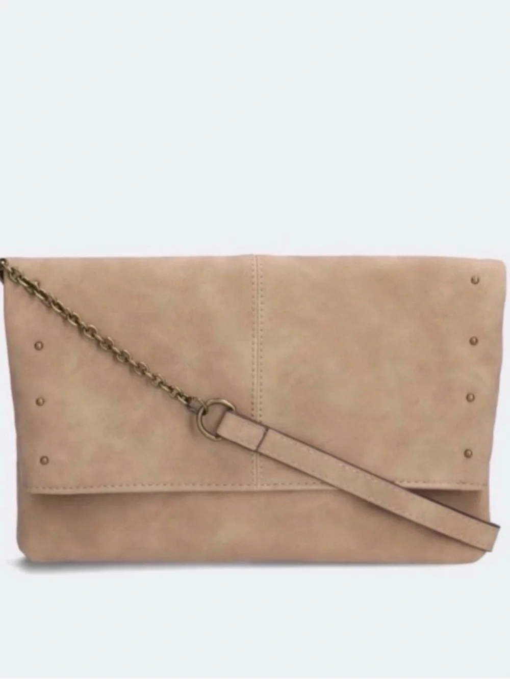Soft Taupe Fold-Over Crossbody Clutch - Neutral